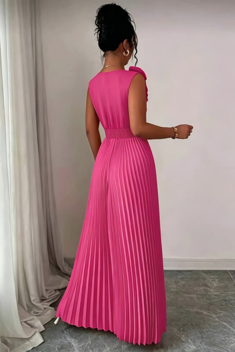 Vestido de Fiesta sin Mangas con Aplique Floral y Falda Plisada en Corte A para Mujer