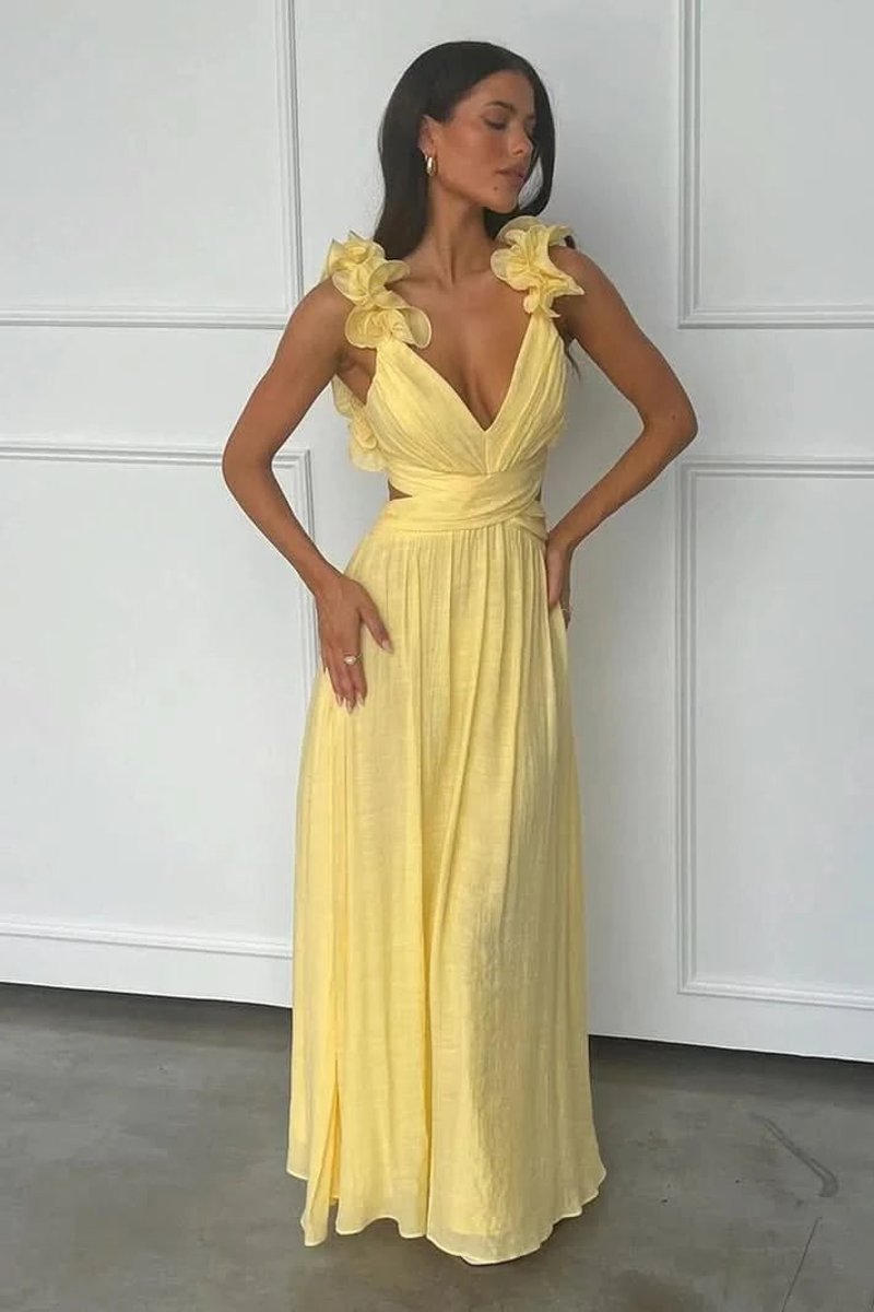 Vestido de Fiesta sin Mangas con Aplique Floral y Falda Plisada en Corte A para Mujer