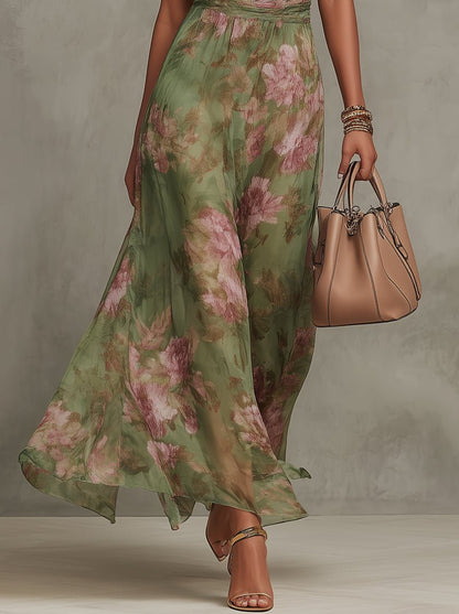 Vestido Maxi Floral sin Mangas con Cuello Halter para Mujer