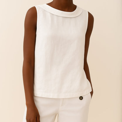 Top de lino sin mangas con cuello alto para mujer