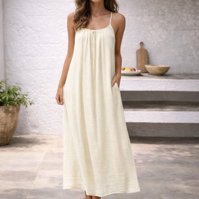 Vestido Maxi de Lino con Tirantes Finos de Verano para Mujer
