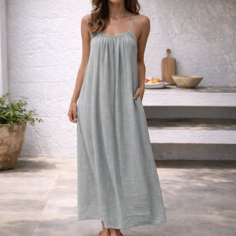Vestido Maxi de Lino con Tirantes Finos de Verano para Mujer