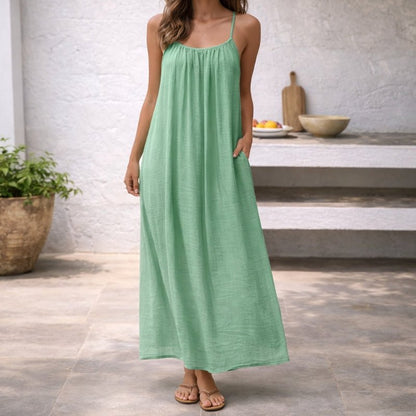 Vestido Maxi de Lino con Tirantes Finos de Verano para Mujer