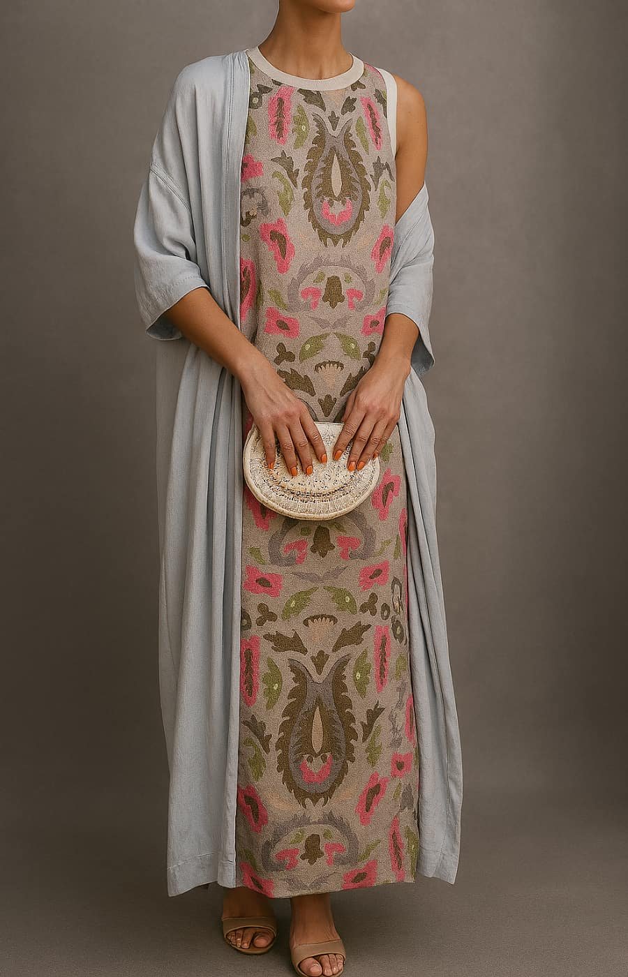 Conjunto de Vestido Maxi sin Mangas con Estampado Floral y Bufanda para Mujer