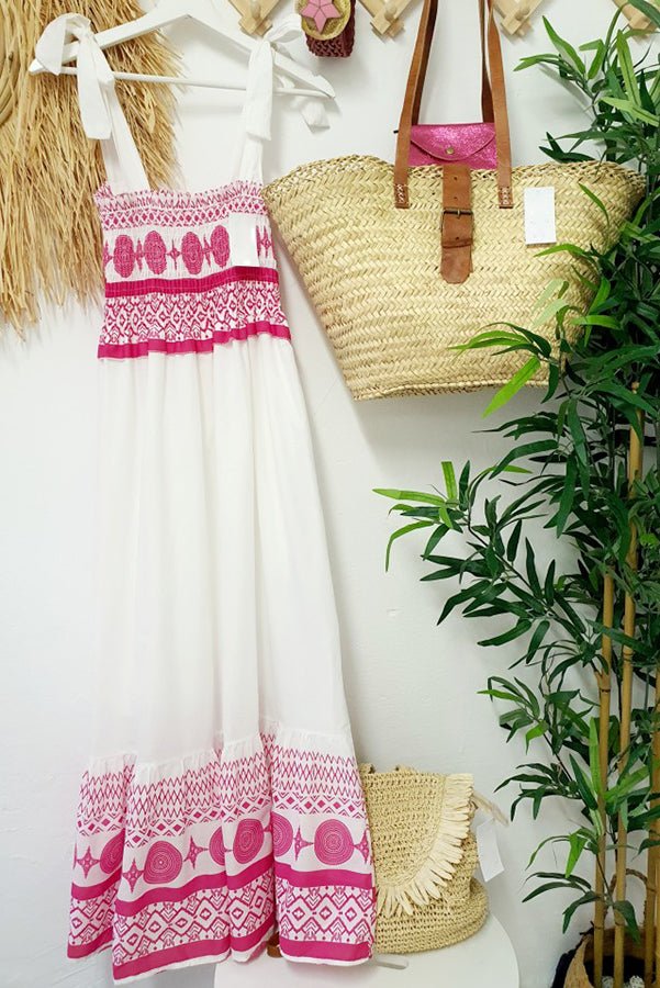 Vestido Maxi sin Mangas con Cuello Cuadrado, Lazos y Estampado Bohemio para Mujer