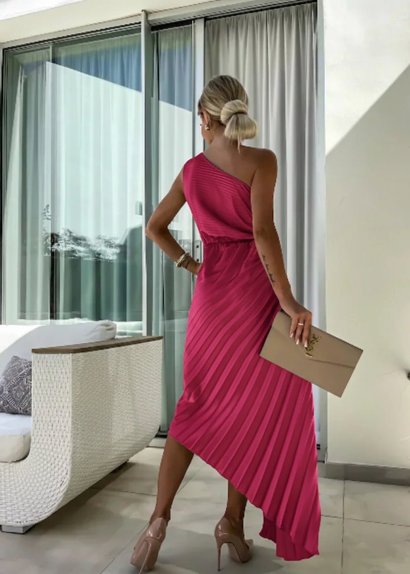 Vestido Maxi Plisado de Un Solo Hombro para Mujer