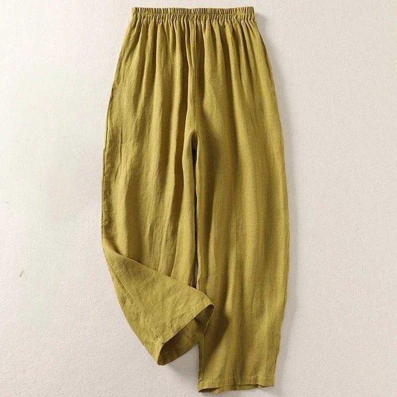 Pantalones de Lino Holgados con Pretina Elástica para Mujer