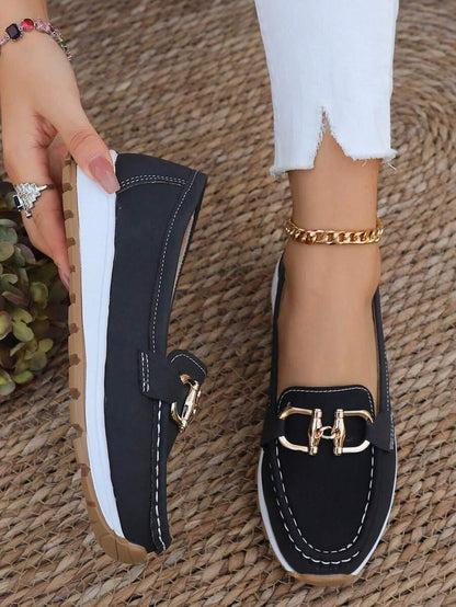 Zapatos ortopédicos sin cordones antideslizantes con hebilla dorada para mujer