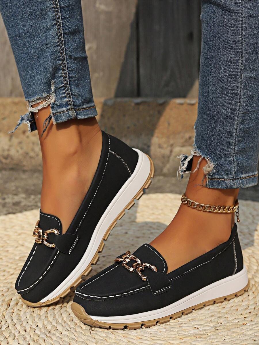 Zapatos ortopédicos sin cordones antideslizantes con hebilla dorada para mujer