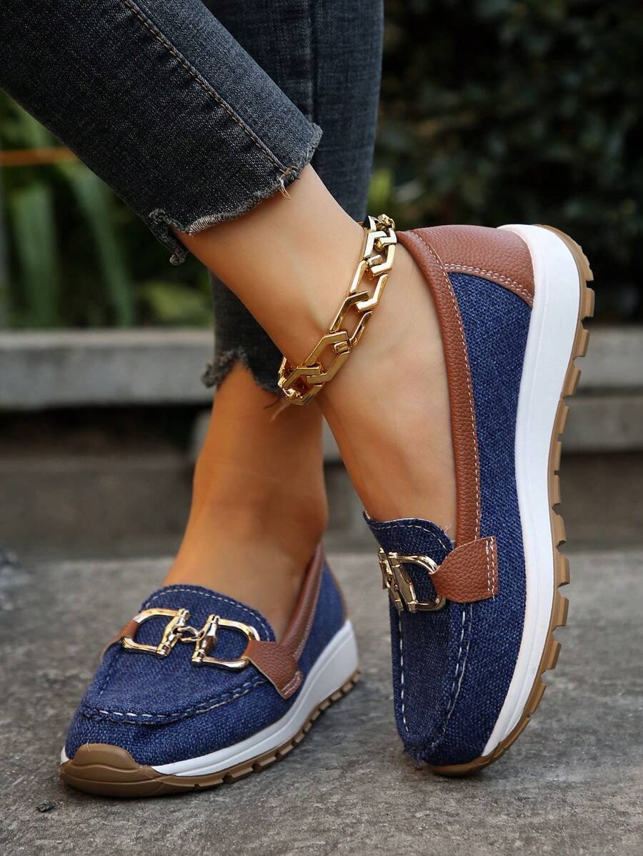 Zapatos ortopédicos sin cordones antideslizantes con hebilla dorada para mujer
