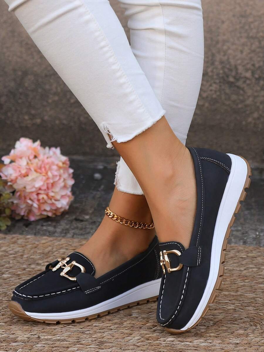 Zapatos ortopédicos sin cordones antideslizantes con hebilla dorada para mujer