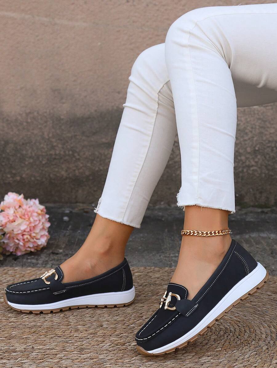 Zapatos ortopédicos sin cordones antideslizantes con hebilla dorada para mujer