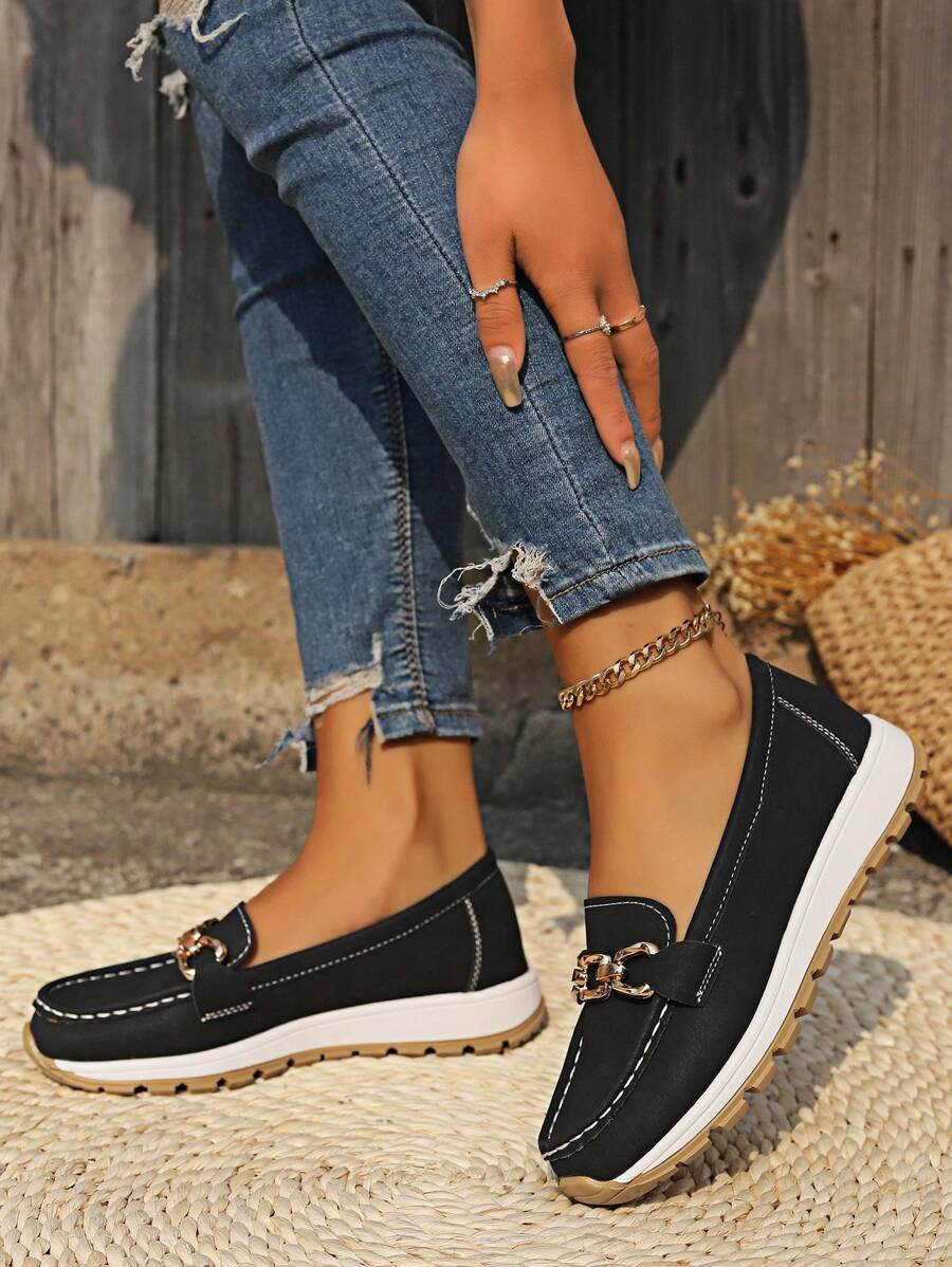 Zapatos ortopédicos sin cordones antideslizantes con hebilla dorada para mujer