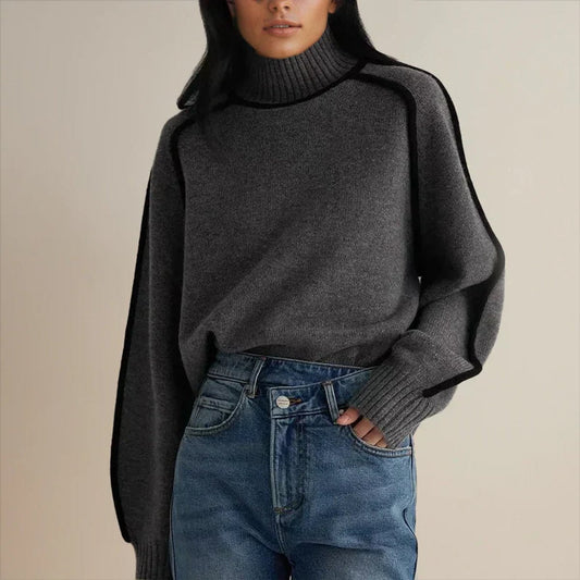 Suéter de Punto Oversize Bicolor con Cuello Alto para Mujer