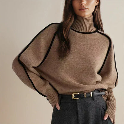 Suéter de Punto Oversize Bicolor con Cuello Alto para Mujer