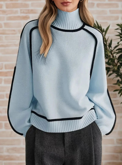 Suéter de Punto Oversize Bicolor con Cuello Alto para Mujer