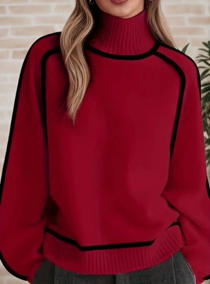 Suéter de Punto Oversize Bicolor con Cuello Alto para Mujer