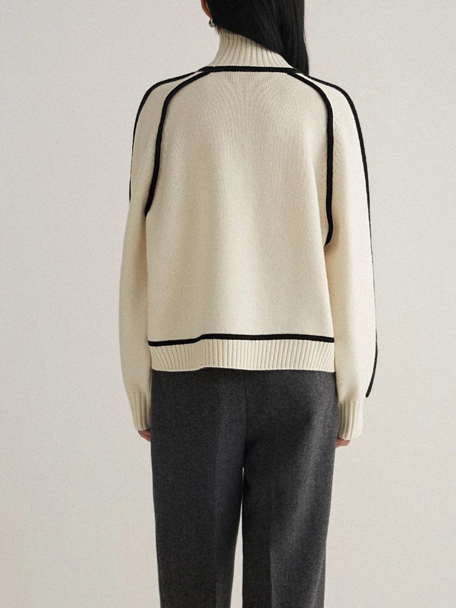 Suéter de Punto Oversize Bicolor con Cuello Alto para Mujer