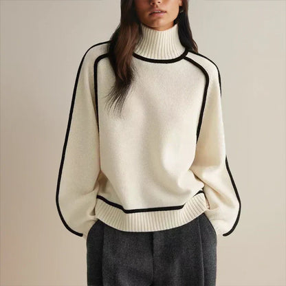 Suéter de Punto Oversize Bicolor con Cuello Alto para Mujer