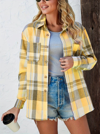 Camisa cárdigan de franela a cuadros de manga larga corte oversized para mujer
