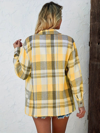 Camisa cárdigan de franela a cuadros de manga larga corte oversized para mujer