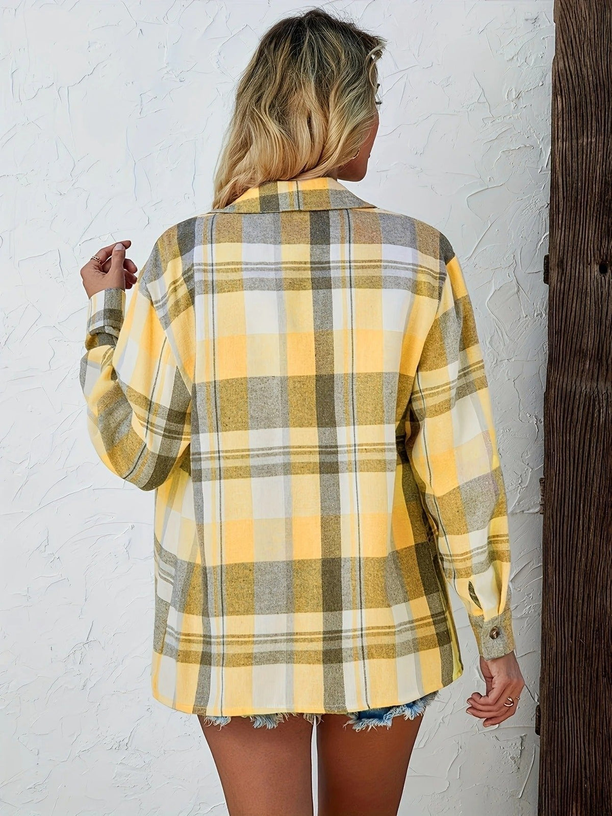 Camisa de Franela a Cuadros Holgada de Manga Larga para Mujer