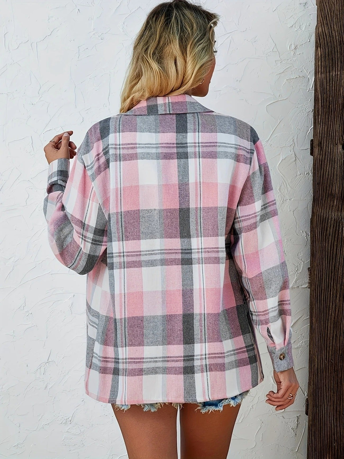 Camisa de Franela a Cuadros Holgada de Manga Larga para Mujer