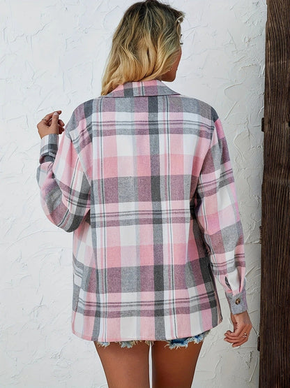 Camisa de Franela a Cuadros Holgada de Manga Larga para Mujer