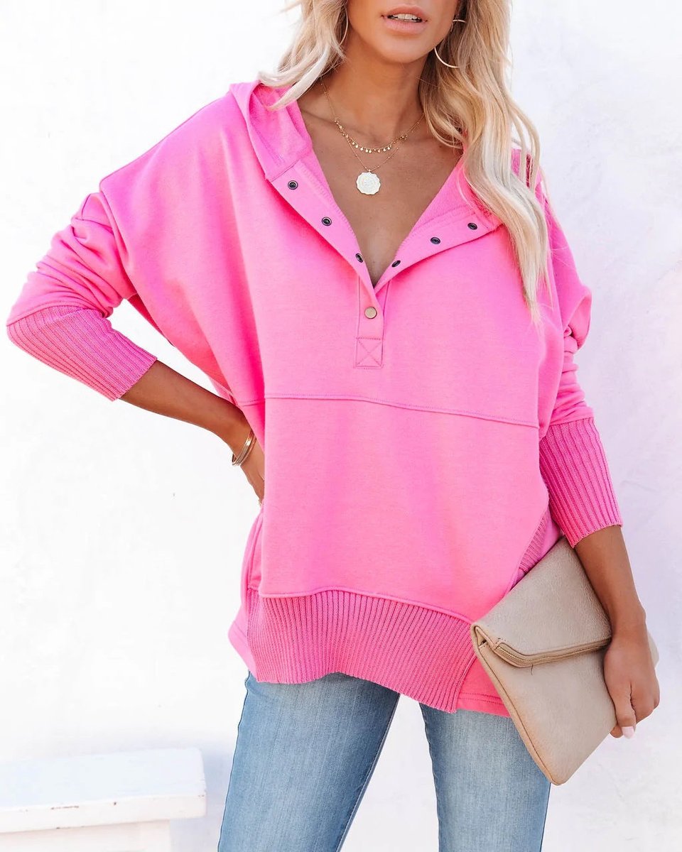 Túnica Oversize con Capucha y Botones Frontales para Mujer