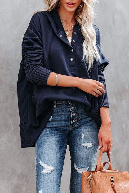 Túnica Oversize con Capucha y Botones Frontales para Mujer