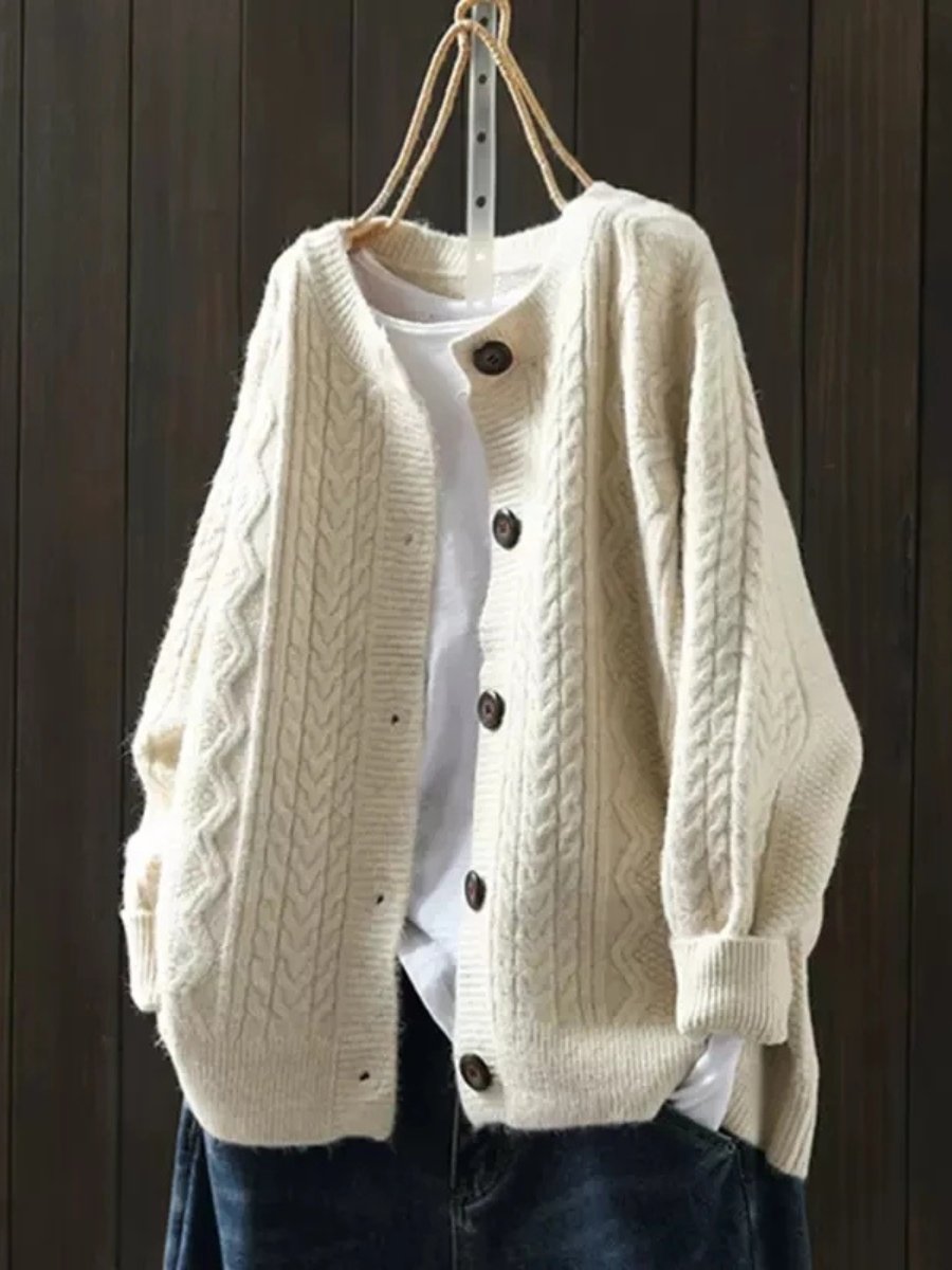 Cárdigan Oversize de Punto Trenzado con Botones para Mujer