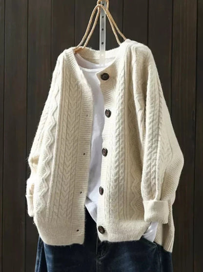 Cárdigan Oversize de Punto Trenzado con Botones para Mujer