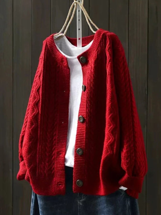 Cárdigan Oversize de Punto Trenzado con Botones para Mujer