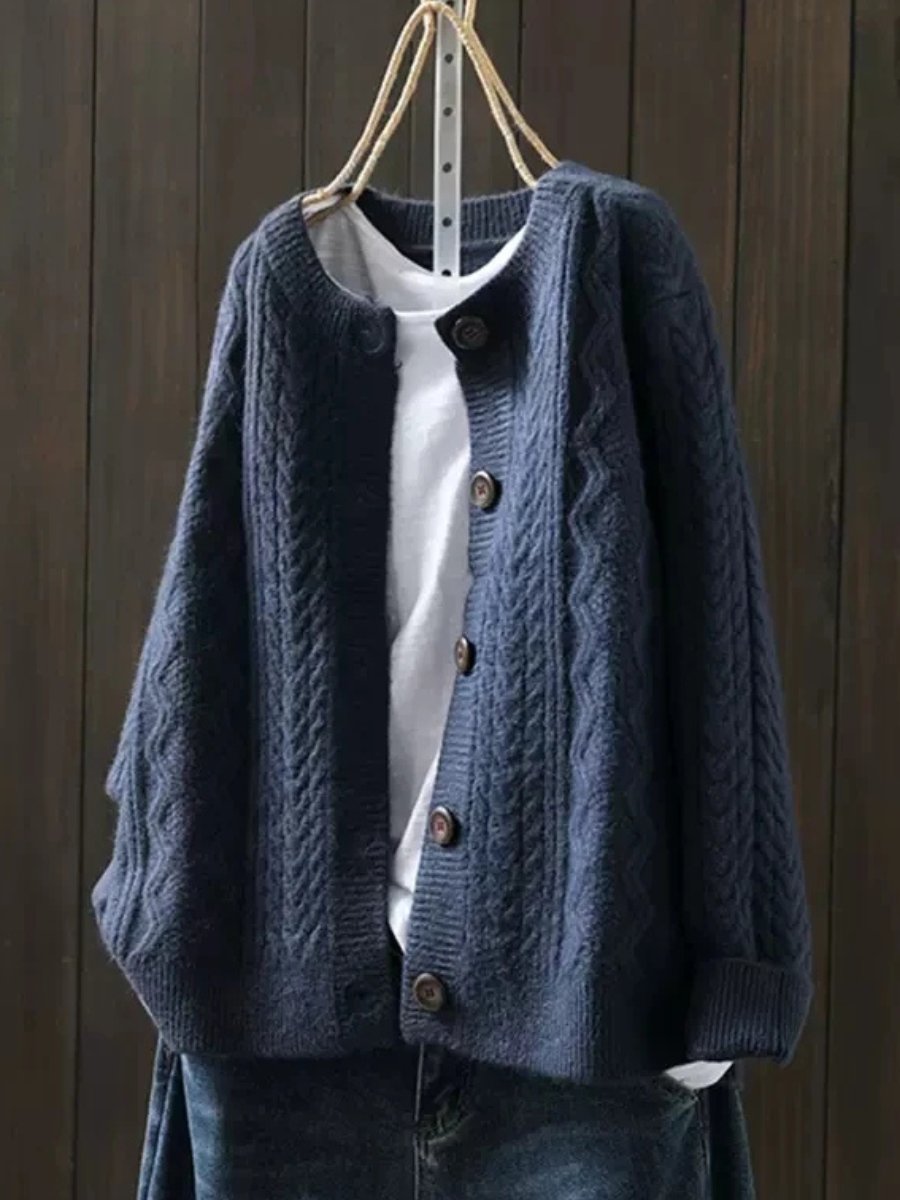 Cárdigan Oversize de Punto Trenzado con Botones para Mujer