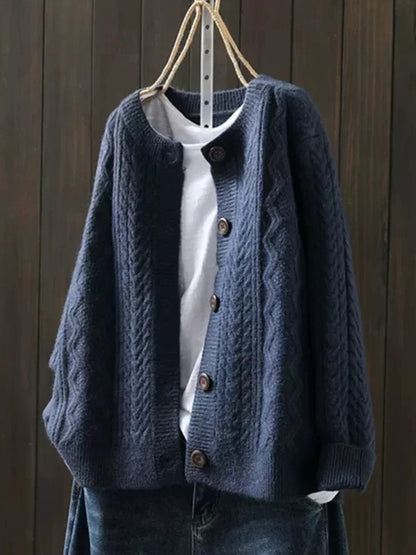 Cárdigan Oversize de Punto Trenzado con Botones para Mujer
