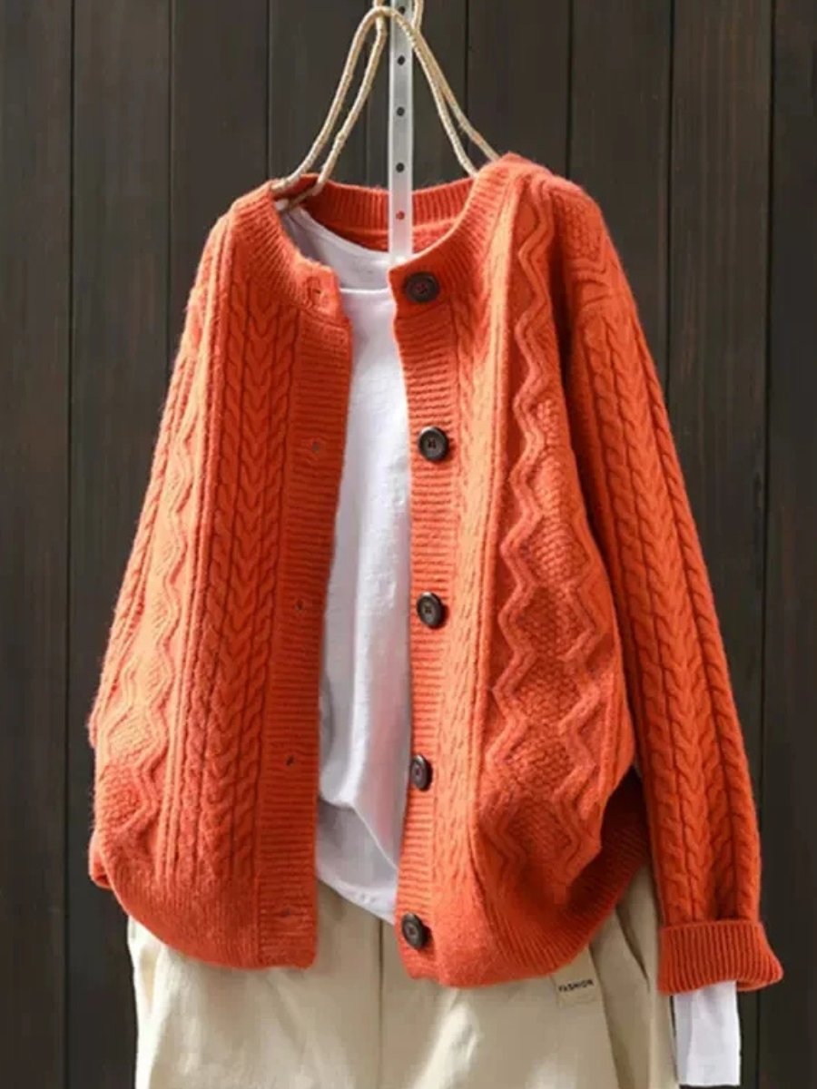 Cárdigan Oversize de Punto Trenzado con Botones para Mujer