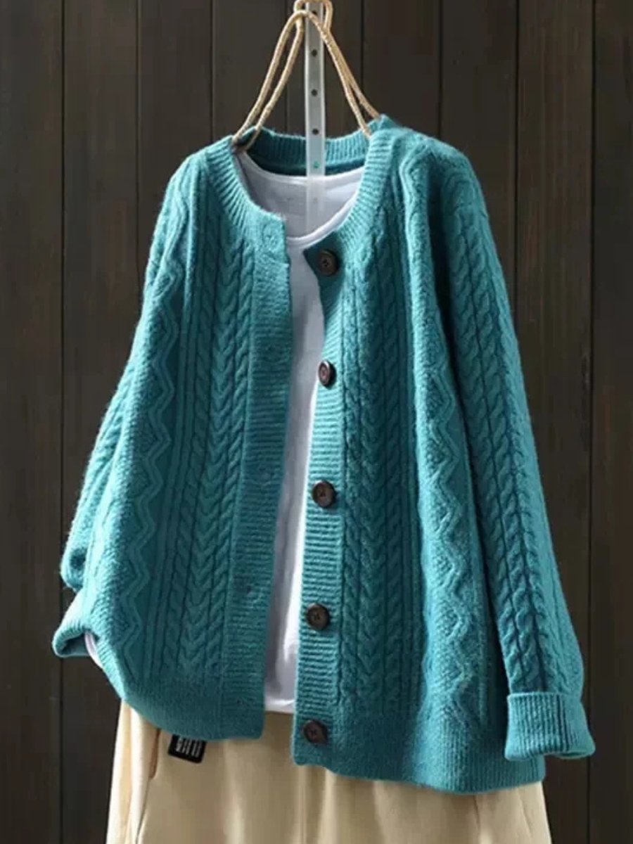 Cárdigan Oversize de Punto Trenzado con Botones para Mujer