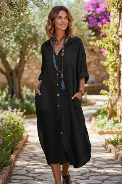 Vestido midi de noche holgado de lino para mujer