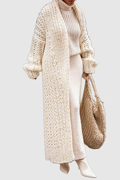 Cárdigan largo oversize de punto grueso abierto para mujer