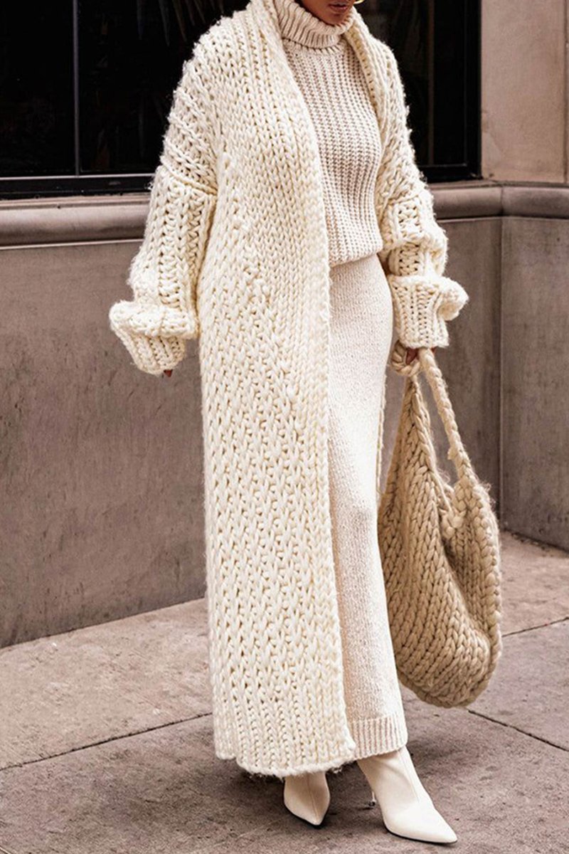 Cárdigan largo oversize de punto grueso abierto para mujer