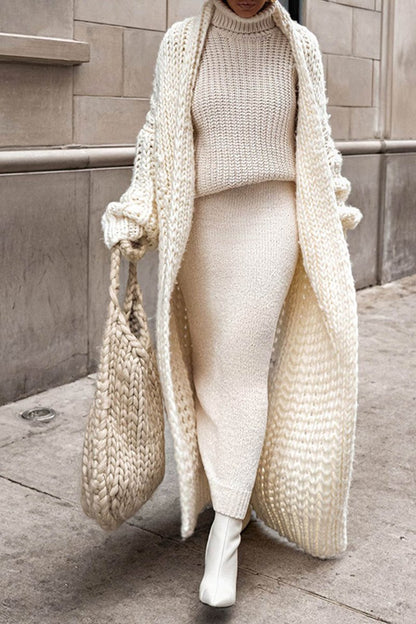 Cárdigan largo oversize de punto grueso abierto para mujer