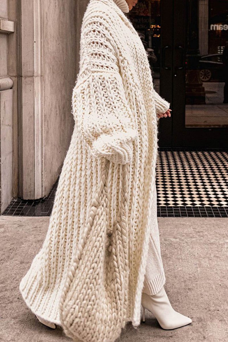 Cárdigan largo oversize de punto grueso abierto para mujer