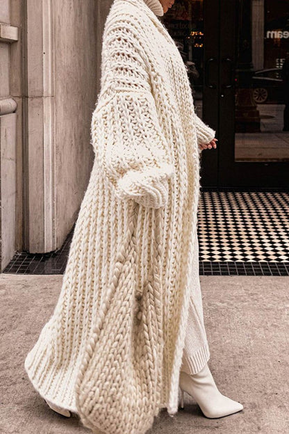 Cárdigan largo oversize de punto grueso abierto para mujer