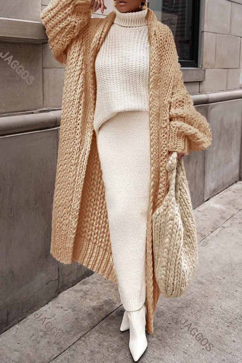 Cárdigan largo oversize de punto grueso abierto para mujer