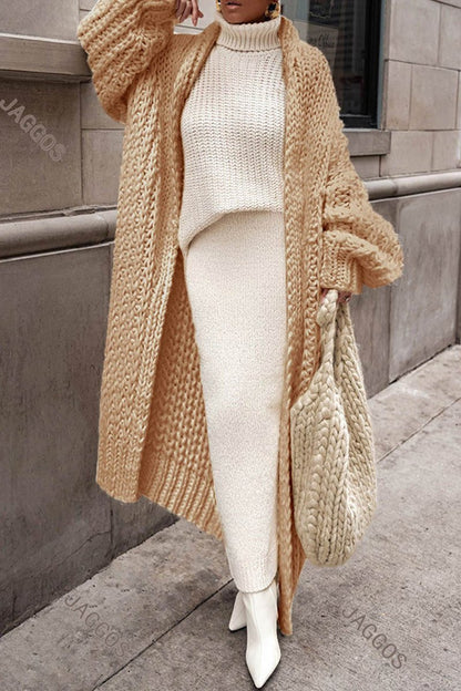 Cárdigan largo oversize de punto grueso abierto para mujer