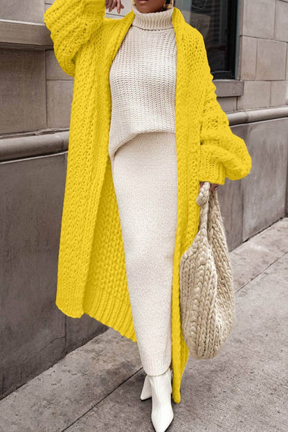 Cárdigan largo oversize de punto grueso abierto para mujer