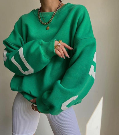 Polerón oversize de polar con diseño universitario para mujer