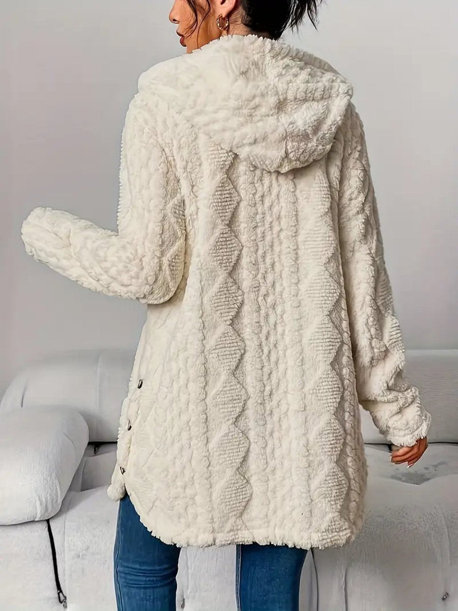 Cárdigan Largo de Peluche con Capucha y Botones para Mujer