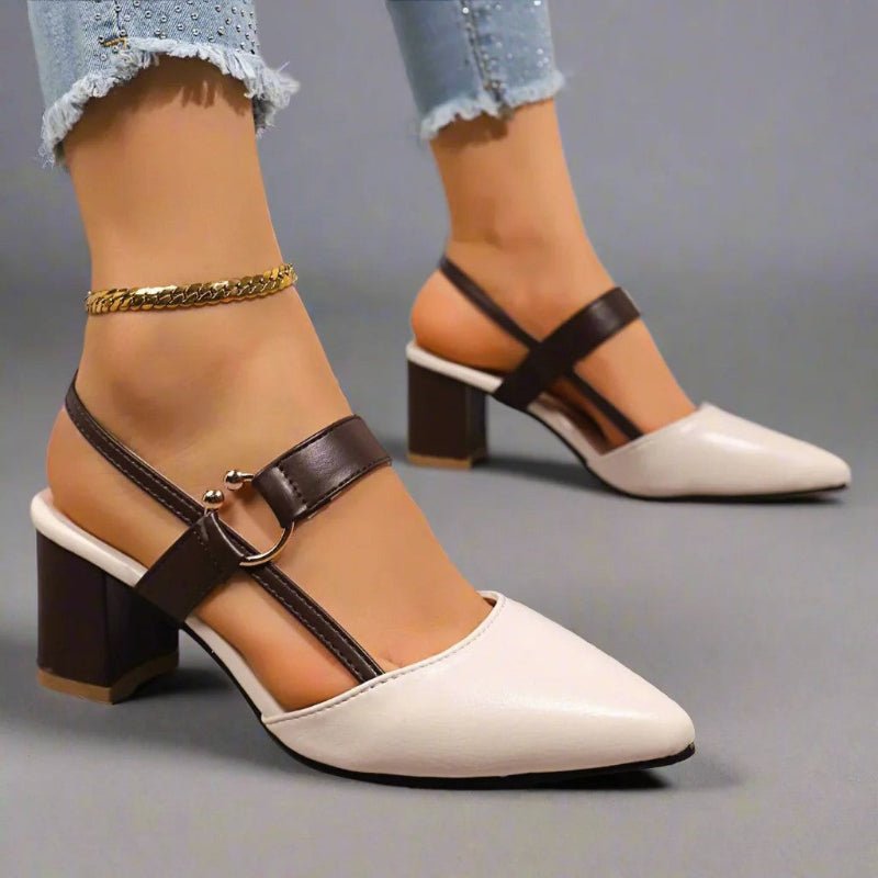 Zapatos de Tacón Grueso con Punta Fina y Correa T para Mujer