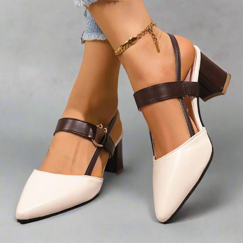 Zapatos de Tacón Grueso con Punta Fina y Correa T para Mujer